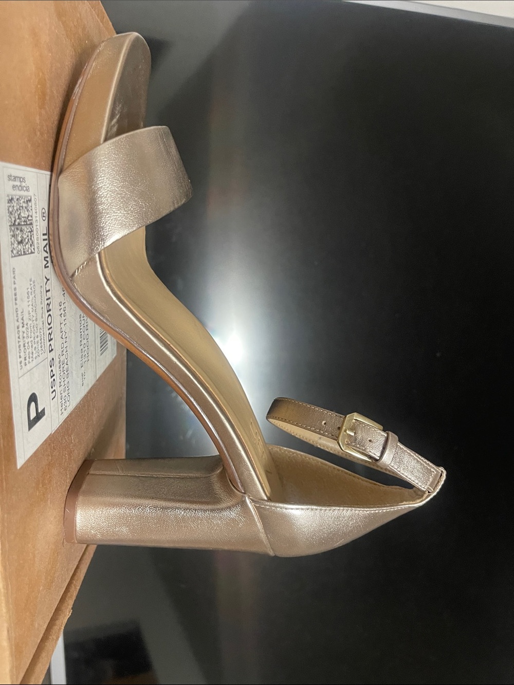 Naturalizer Metallic Champagne Block Heel Sandals